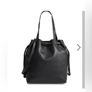 Madewell drawstring medium transport tote black leather NWOT